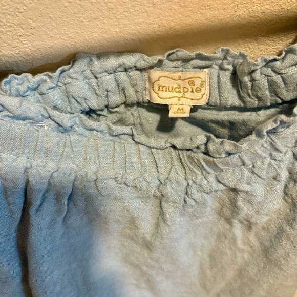 Mudpie Ruffle Off-the-Shoulder Blue Mini Dress or Tunic Top - Size Medium - Picture 4 of 6